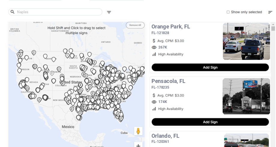 Billboard advertising in Naples Fl, Florida - Choose your favorite location