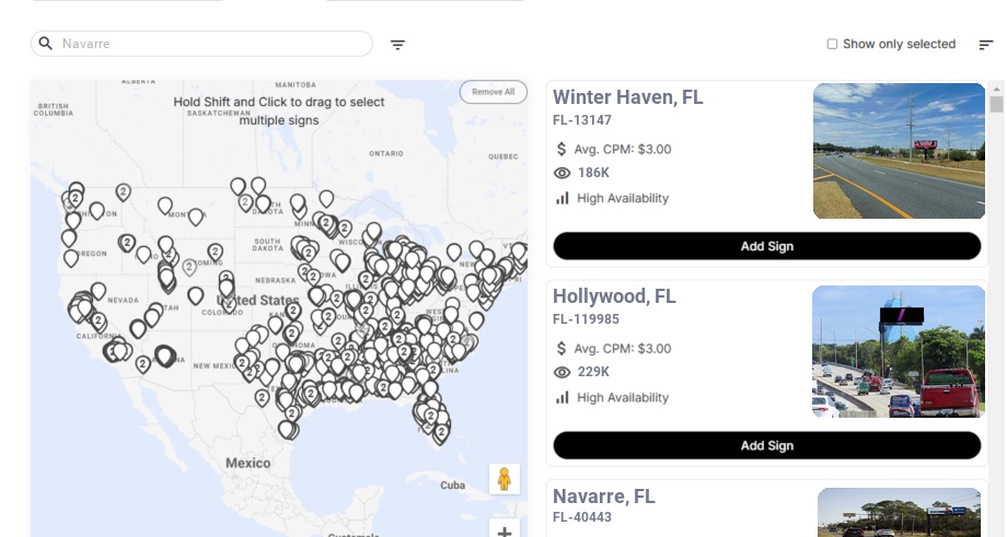 Billboard advertising in Navarre, Florida - Choose your favorite location
