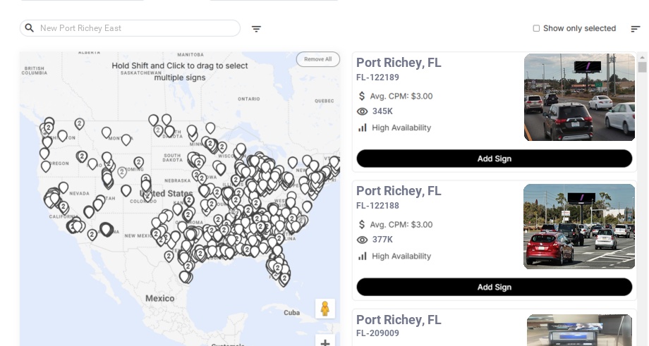 Billboard advertising in New Port Richey East Fl, Florida - Choose your favorite location