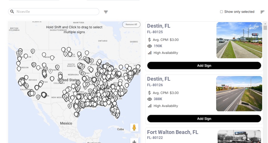 Billboard advertising in Niceville Fl, Florida - Choose your favorite location