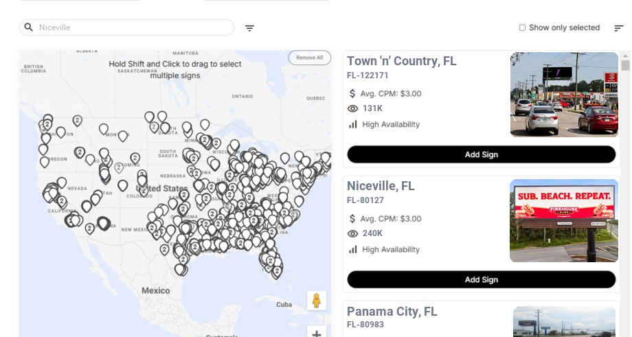 Billboard advertising in Niceville, Florida - Choose your favorite location
