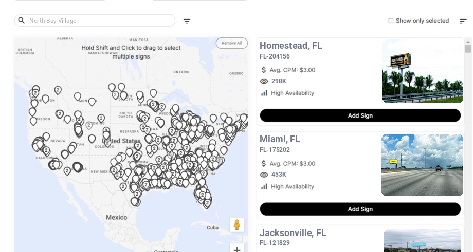 Billboard advertising in North Bay Village Fl, Florida - Choose your favorite location