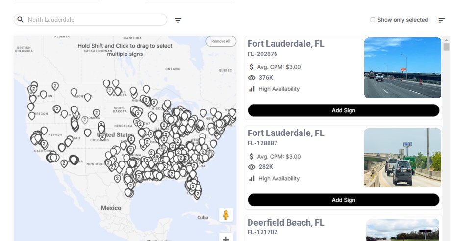 Billboard advertising in North Lauderdale Fl, Florida - Choose your favorite location