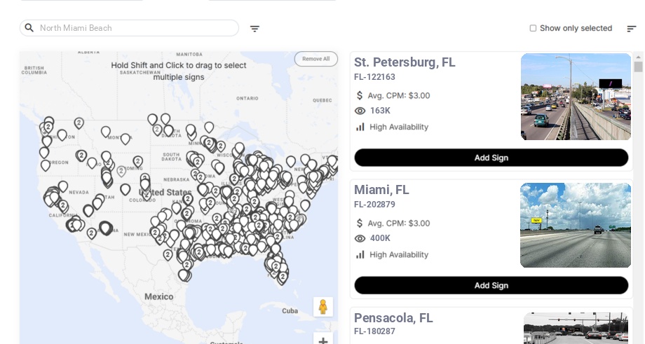 Billboard advertising in North Miami Beach Fl, Florida - Choose your favorite location