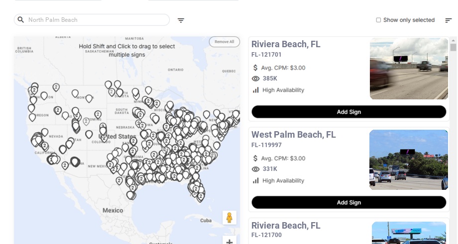 Billboard advertising in North Palm Beach Fl, Florida - Choose your favorite location