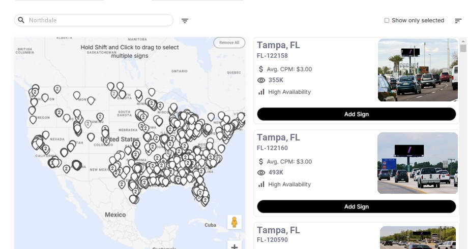 Billboard advertising in Northdale Fl, Florida - Choose your favorite location