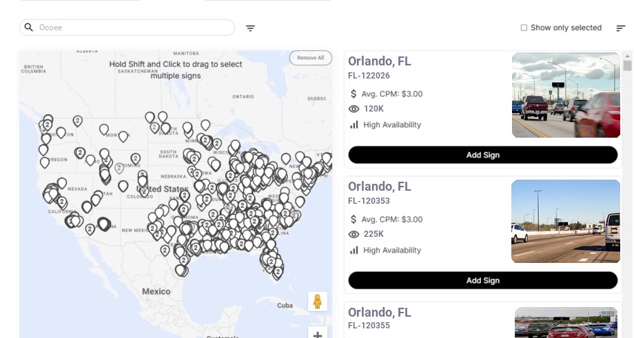 Billboard advertising in Ocoee Fl, Florida - Choose your favorite location