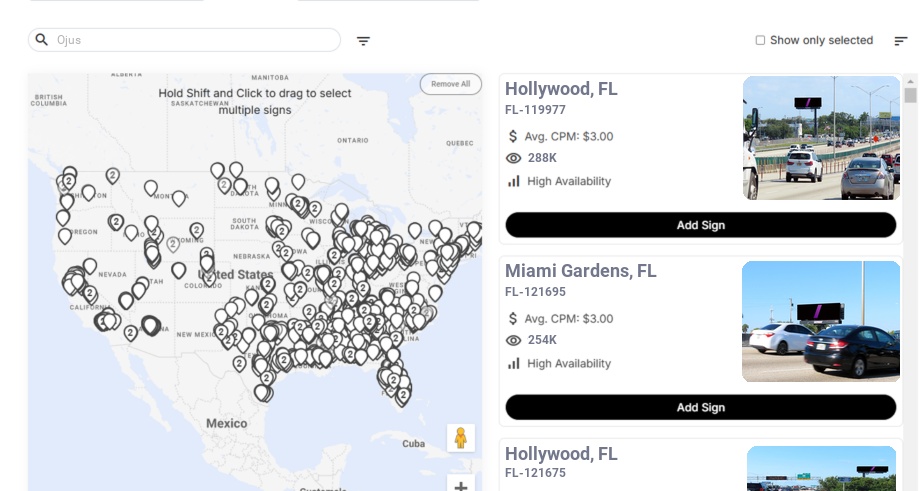 Billboard advertising in Ojus Fl, Florida - Choose your favorite location