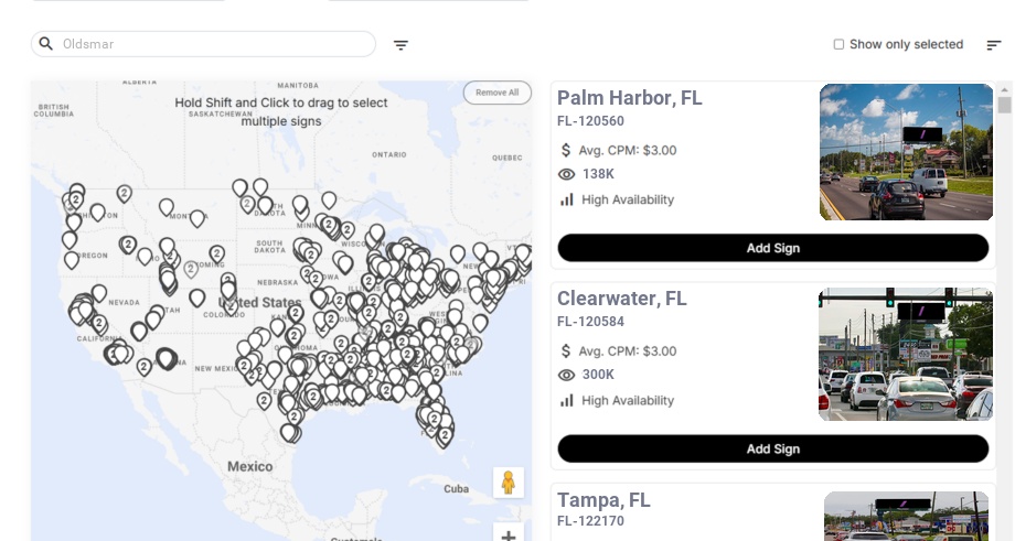 Billboard advertising in Oldsmar Fl, Florida - Choose your favorite location
