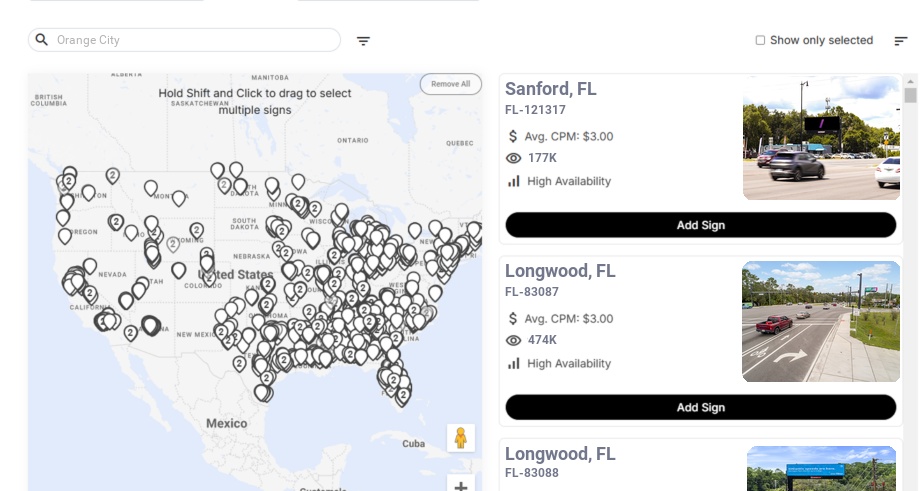 Billboard advertising in Orange City Fl, Florida - Choose your favorite location