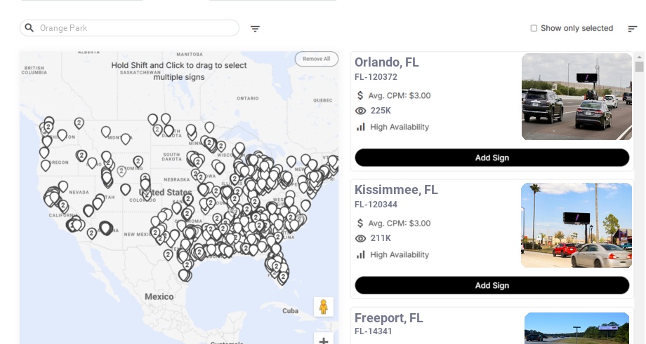 Billboard advertising in Orange Park Fl, Florida - Choose your favorite location