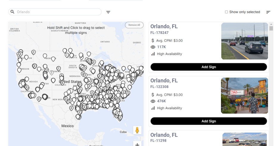 Billboard advertising in Orlando Fl, Florida - Choose your favorite location