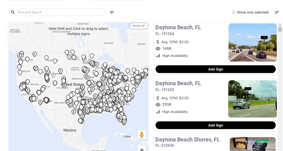 Billboard advertising in Ormond Beach Fl, Florida - Choose your favorite location