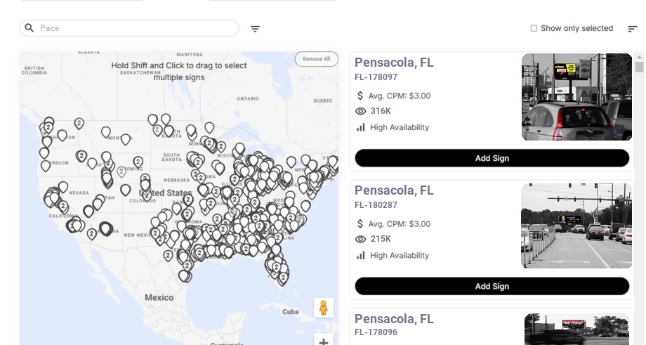 Billboard advertising in Pace Fl, Florida - Choose your favorite location