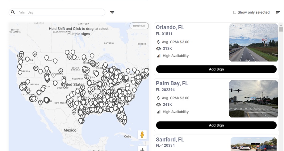 Billboard advertising in Palm Bay, Florida - Choose your favorite location