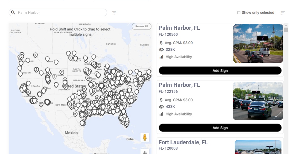 Billboard advertising in Palm Harbor Fl, Florida - Choose your favorite location
