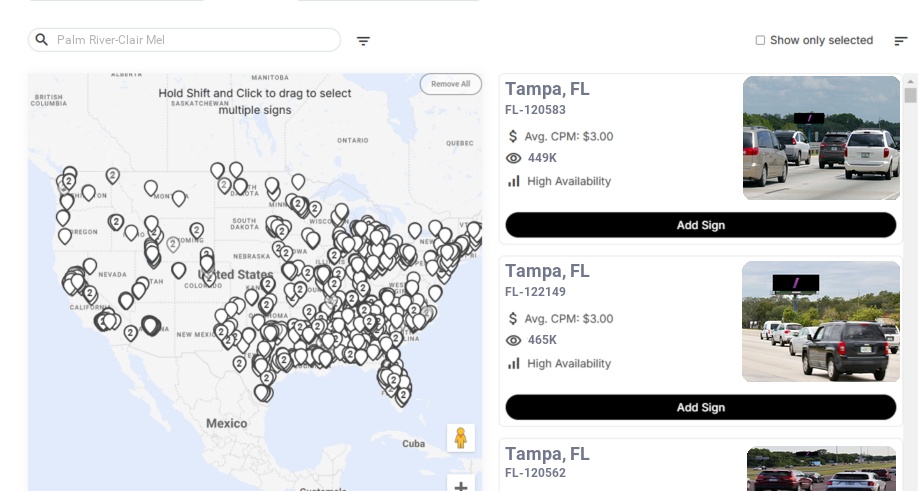 Billboard advertising in Palm River Clair Mel Fl, Florida - Choose your favorite location