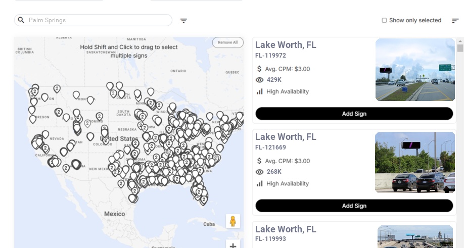 Billboard advertising in Palm Springs Fl, Florida - Choose your favorite location