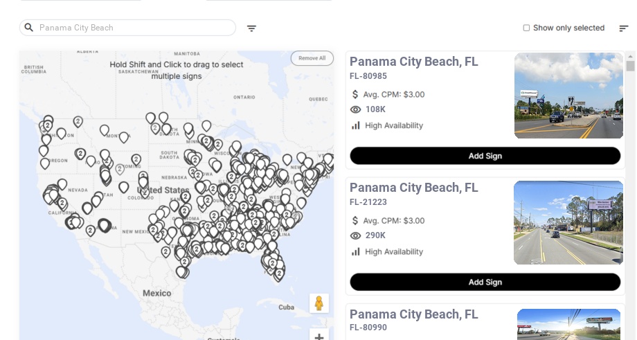 Billboard advertising in Panama City Beach, Florida - Choose your favorite location