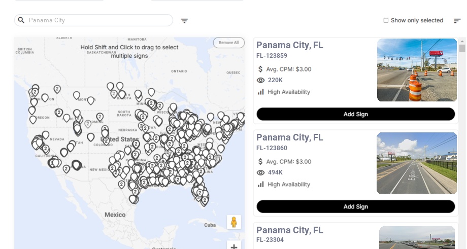 Billboard advertising in Panama City Fl, Florida - Choose your favorite location