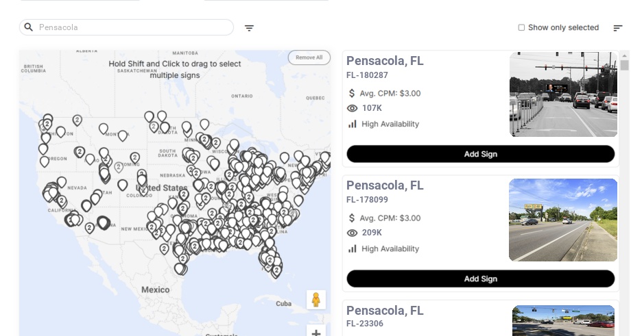 Billboard advertising in Pensacola Fl, Florida - Choose your favorite location