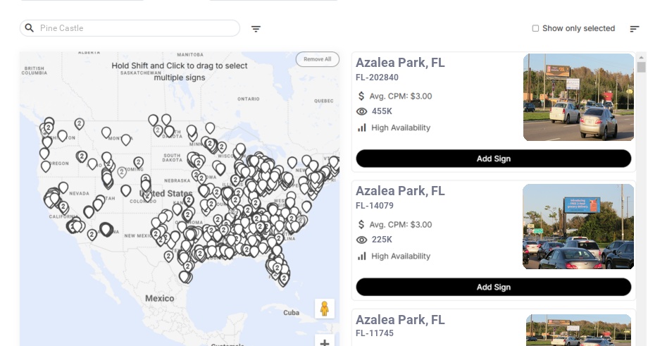 Billboard advertising in Pine Castle Fl, Florida - Choose your favorite location