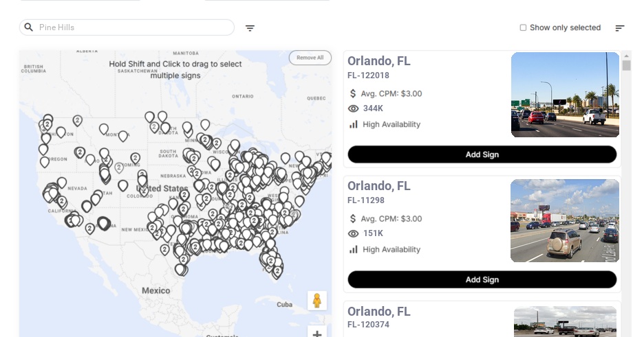 Billboard advertising in Pine Hills Fl, Florida - Choose your favorite location