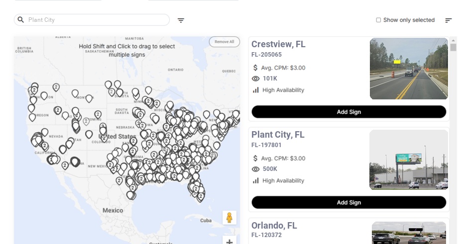 Billboard advertising in Plant City Fl, Florida - Choose your favorite location
