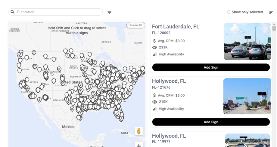 Billboard advertising in Plantation Fl, Florida - Choose your favorite location