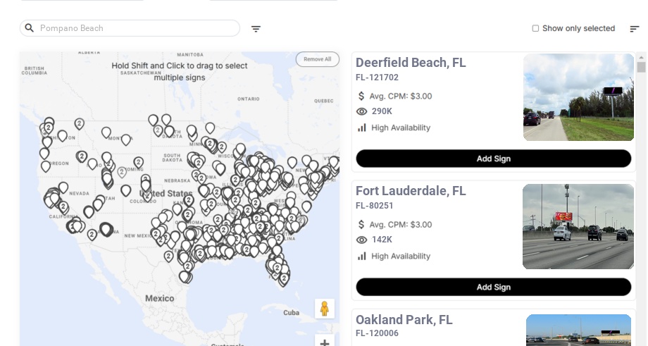 Billboard advertising in Pompano Beach Fl, Florida - Choose your favorite location