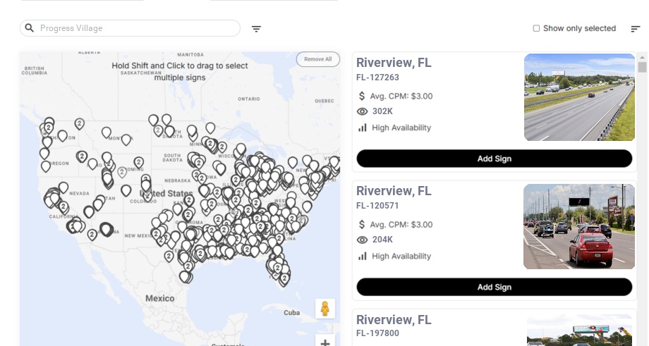 Billboard advertising in Progress Village Fl, Florida - Choose your favorite location