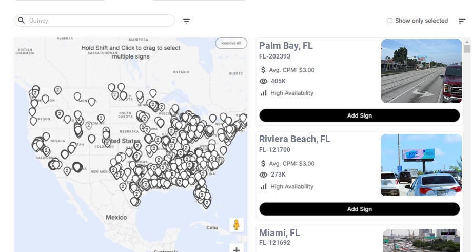 Billboard advertising in Quincy, Florida - Choose your favorite location