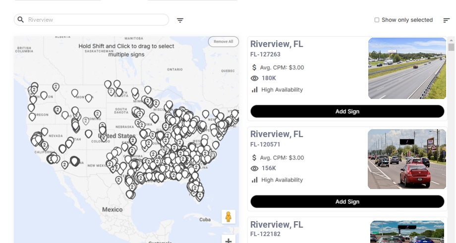 Billboard advertising in Riverview Fl, Florida - Choose your favorite location