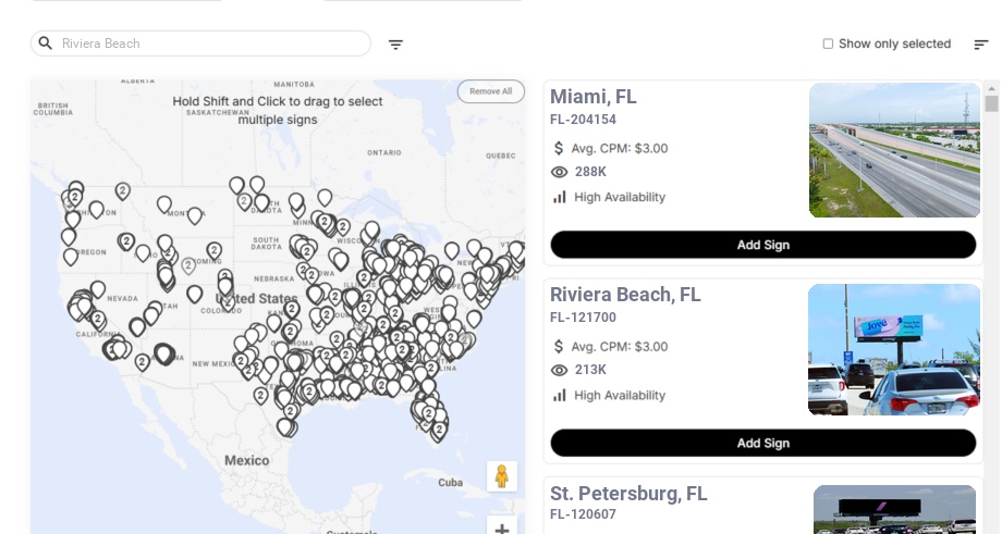 Billboard advertising in Riviera Beach, Florida - Choose your favorite location