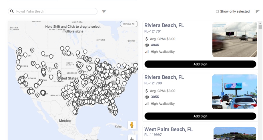 Billboard advertising in Royal Palm Beach Fl, Florida - Choose your favorite location