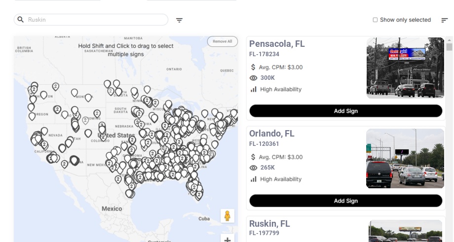 Billboard advertising in Ruskin Fl, Florida - Choose your favorite location