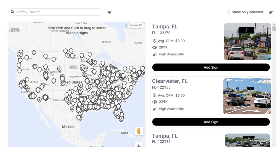 Billboard advertising in Safety Harbor Fl, Florida - Choose your favorite location