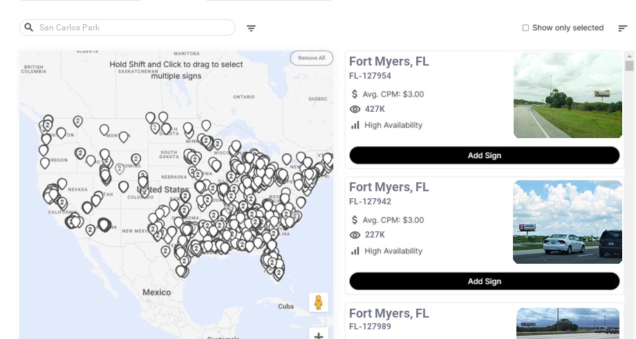 Billboard advertising in San Carlos Park Fl, Florida - Choose your favorite location