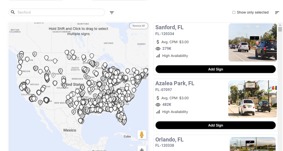 Billboard advertising in Sanford, Florida - Choose your favorite location