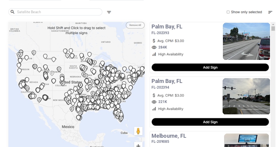 Billboard advertising in Satellite Beach Fl, Florida - Choose your favorite location