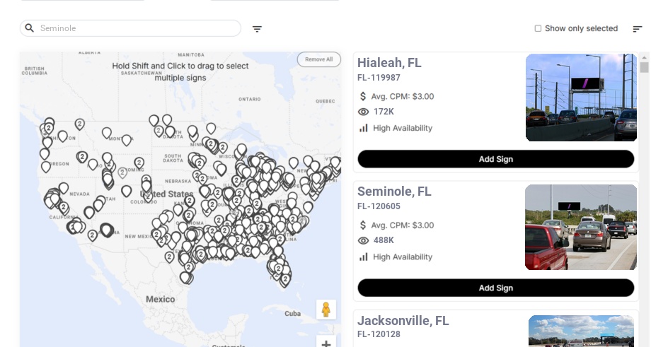 Billboard advertising in Seminole Fl, Florida - Choose your favorite location