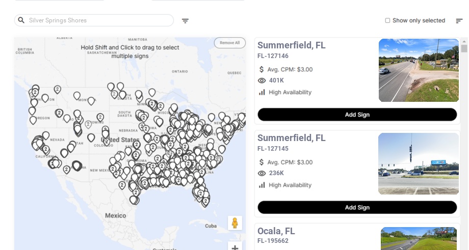 Billboard advertising in Silver Springs Shores Fl, Florida - Choose your favorite location