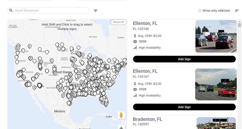 Billboard advertising in South Bradenton Fl, Florida - Choose your favorite location