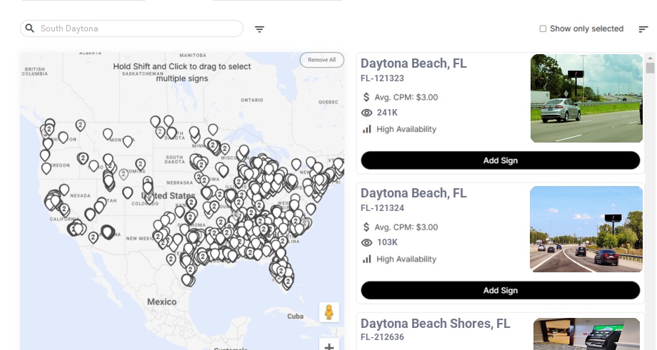 Billboard advertising in South Daytona Fl, Florida - Choose your favorite location