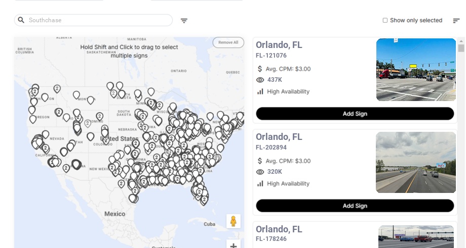 Billboard advertising in Southchase Fl, Florida - Choose your favorite location