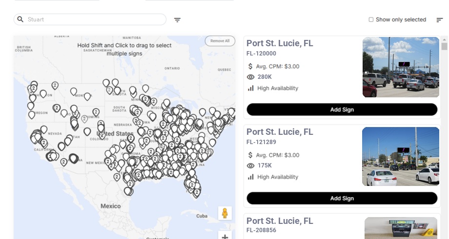 Billboard advertising in Stuart Fl, Florida - Choose your favorite location