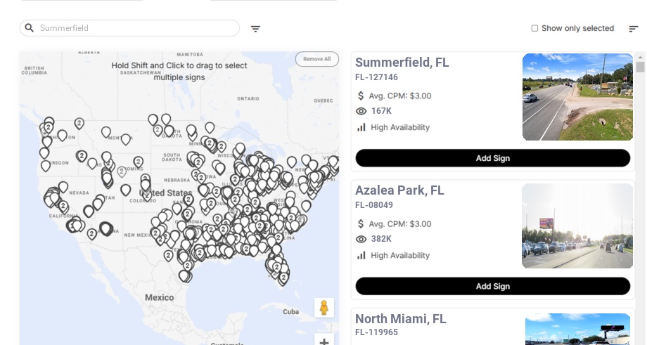Billboard advertising in Summerfield Fl, Florida - Choose your favorite location