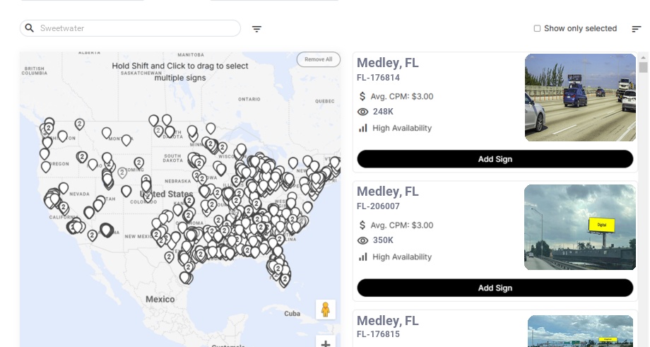 Billboard advertising in Sweetwater Fl, Florida - Choose your favorite location