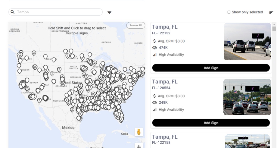 Billboard advertising in Tampa Fl, Florida - Choose your favorite location