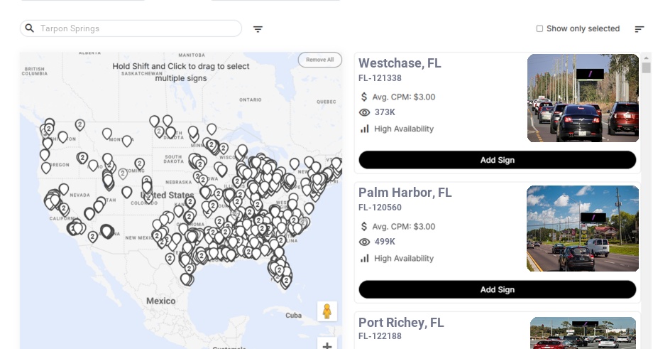 Billboard advertising in Tarpon Springs Fl, Florida - Choose your favorite location